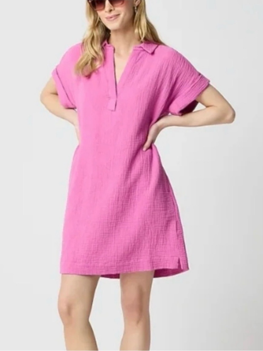 J. Crew Factory Pink Gauze Short-Sleeve Pop-Over Dress